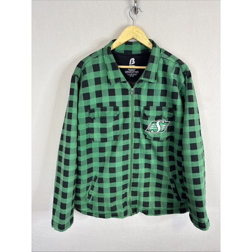Saskatchewan Roughriders Plaid Jacket‎ Mens Large CFL Fleece Lined Zip
